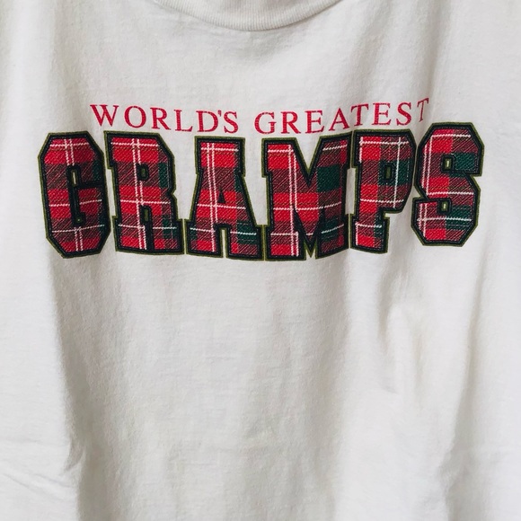 Gramps White with Red and Black Plaid Lettering Crewneck T-Shirt  Size XL - Picture 1 of 7